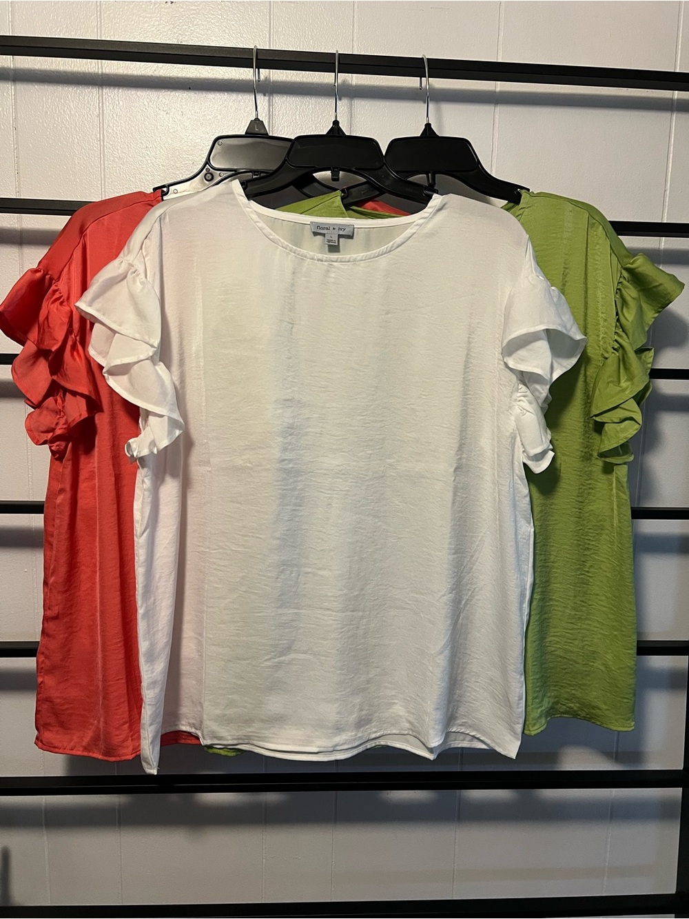 White Ruffle Sleeve Top - Womens Casual Blouse, large, Floral & Ivy, H18, NWT